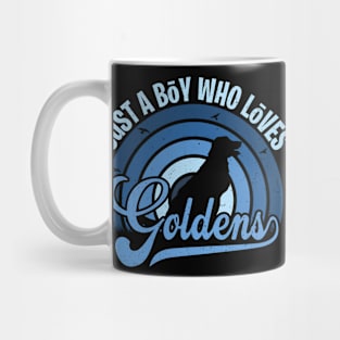 Funy Quote Just A Boy Who Loves goldens Blue 80s Retro Vintage Sunset Gift IdeA for boys Mug